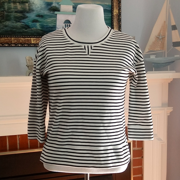 LOFT Lou & Grey Striped Ottoman Popover Knit Top, Oversized Fit - Picture 2 of 12